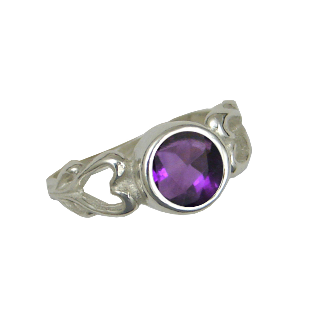 Sterling Silver Hearts Accent This Ring With Amethyst Size 10